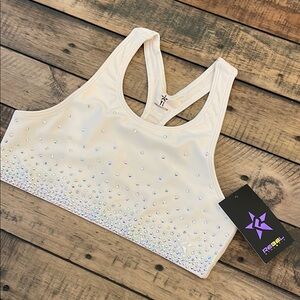 REBEL White Kids Sports Bra with Rhinestone Accents